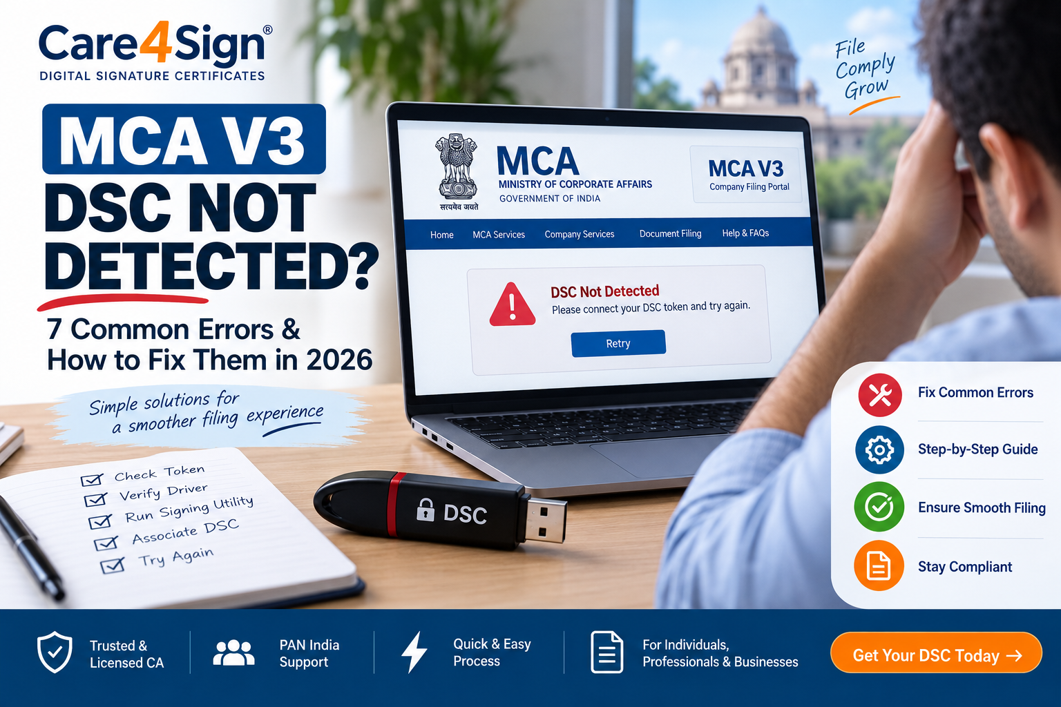 MCA V3 DSC Not Detected? 7 Common Errors & How to Fix Them in 2026